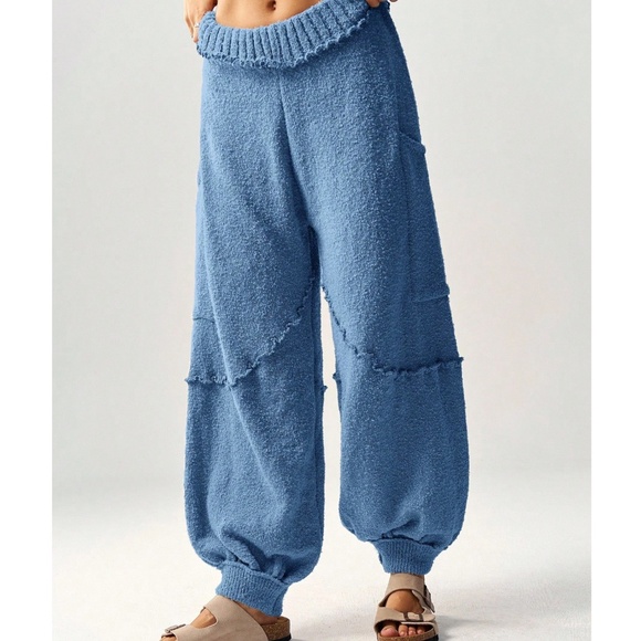 Cozy Stretchy Waist Mid Waist Textured Lounge Jogger pants - Picture 4 of 6